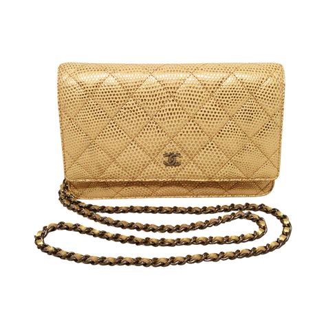 chanel wallet on chain lizard used|Fabulous Chanel Gold Lizard Classic Wallet on a Chain.